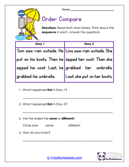 Order Compare Worksheet