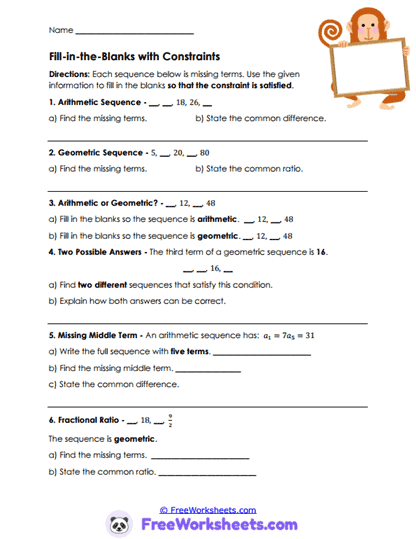 Missing Terms Worksheet