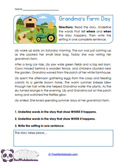 Grade 2 Setting and Characters Worksheet Collection