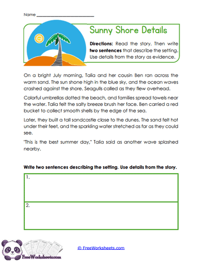 Sunny Shore Details Worksheet