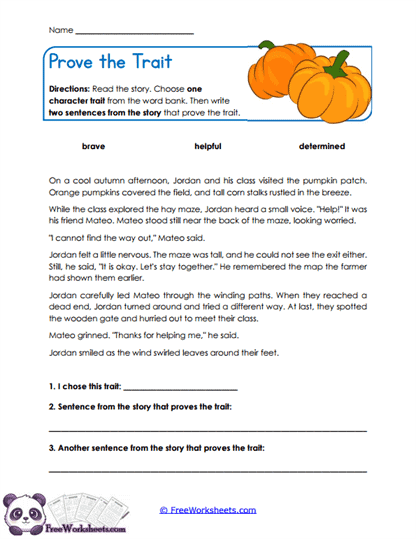 Prove the Trait Worksheet