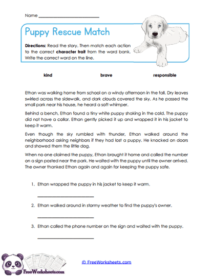 Puppy Rescue Match Worksheet