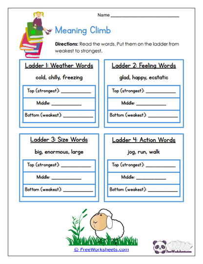 Meaning Climb Worksheet