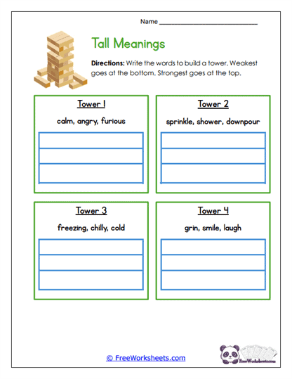 Tall Meanings Worksheet