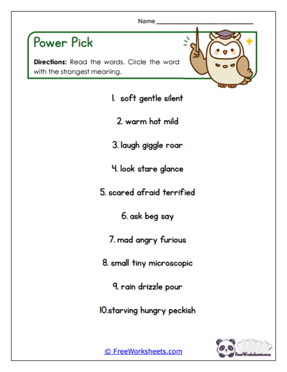 Power Pick Worksheet
