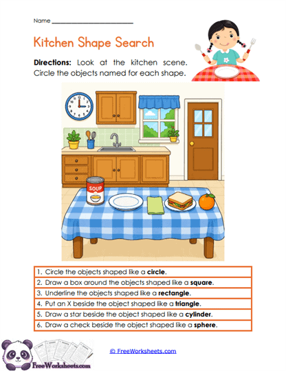 Kitchen Shapes Worksheet