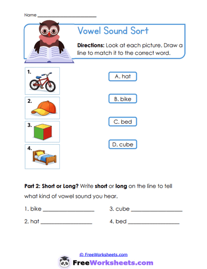 Vowel Sound Sort Worksheet