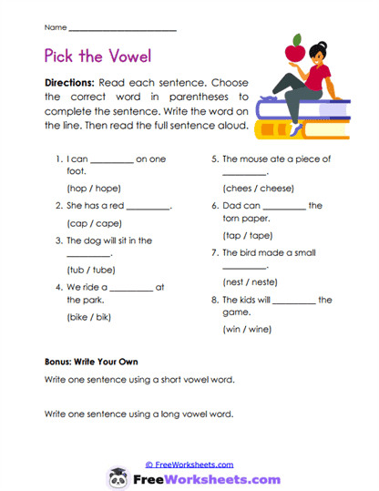 Pick the Vowel Worksheet