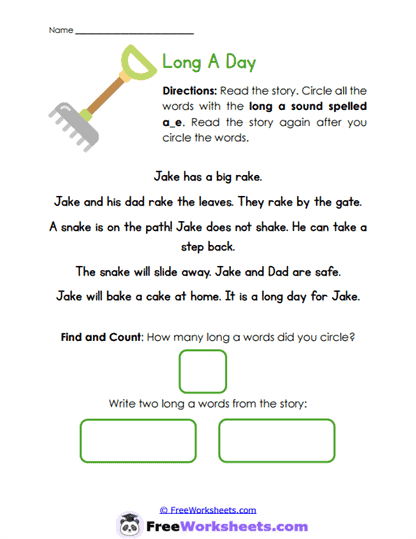 Long A Day Worksheet