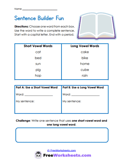 Sentence Builder Fun Worksheet