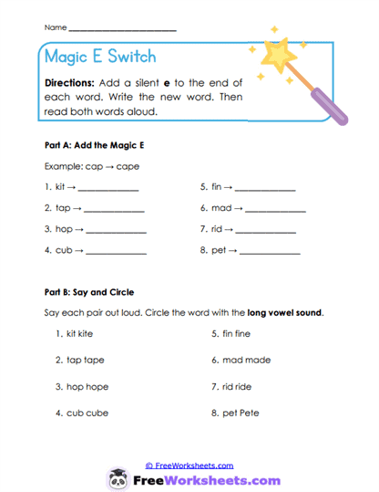 Magic E Switch Worksheet