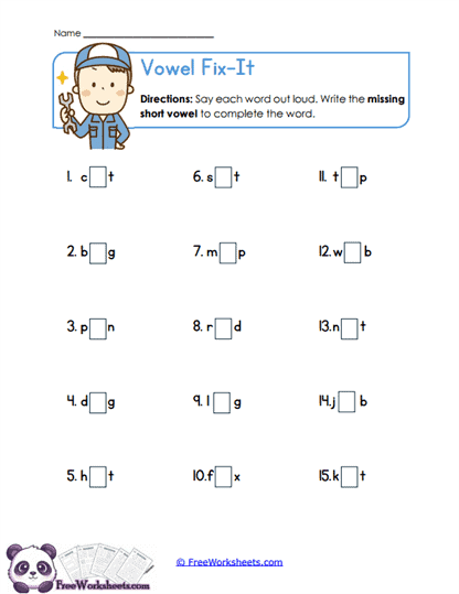 Vowel Fix Worksheet