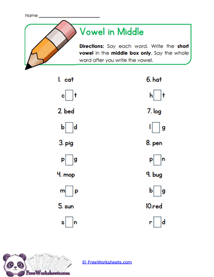 Middle Vowels Worksheet