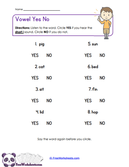 Short I Worksheet
