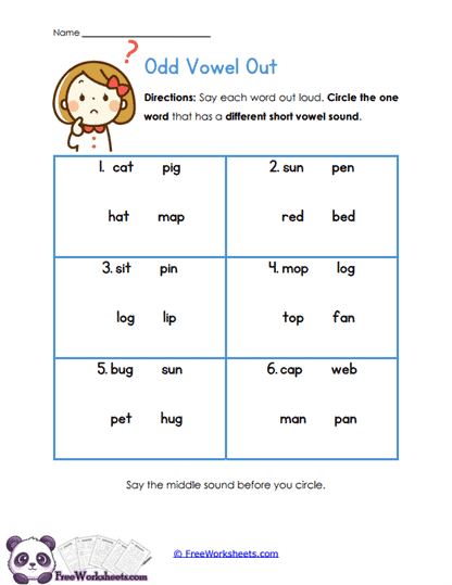 Odd Vowel Worksheet