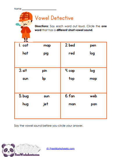 Vowel Detective Worksheet