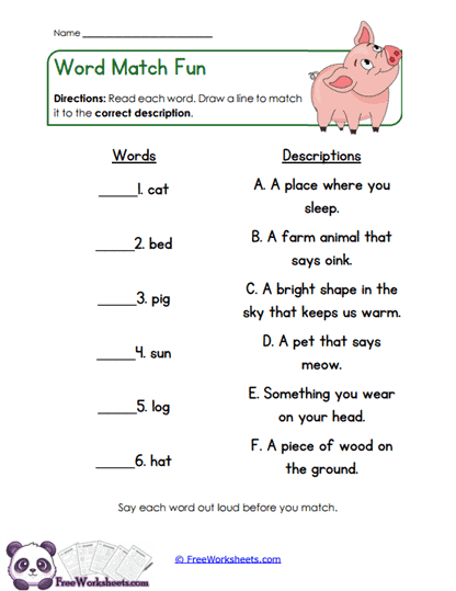 Meaning Match Worksheet