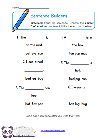 Sentence Choices Worksheet