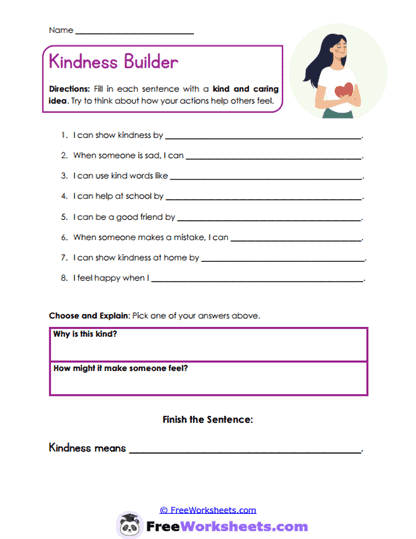 Kindness Ideas Worksheet