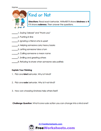 Kindness Check Worksheet