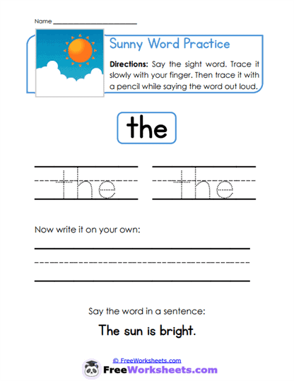 Sunny Word Practice Worksheet