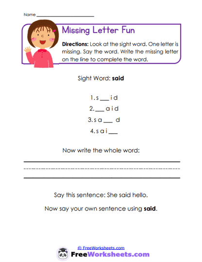 Missing Letter Fun Worksheet