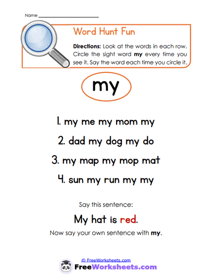 Word Hunt Fun Worksheet