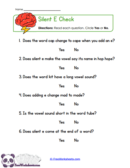 Silent Check Worksheet