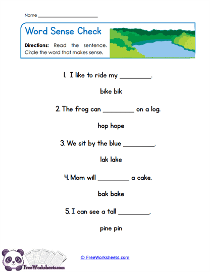 Word Sense Worksheet