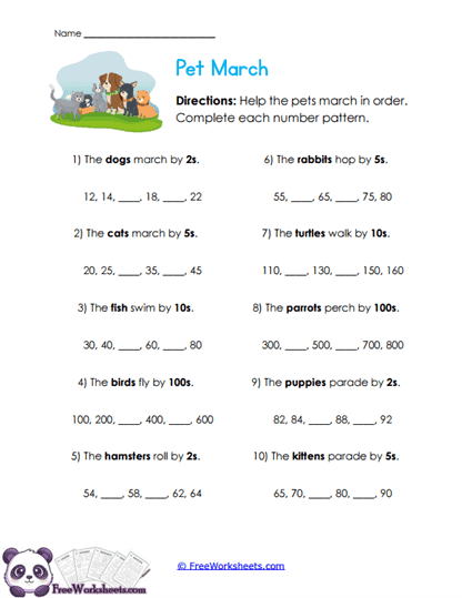 Pet Parade Patterns Worksheet