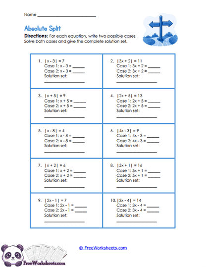 Absolute Split Worksheet