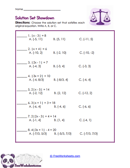Solution Sets Worksheet