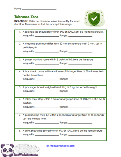 Tolerance Ranges Worksheet