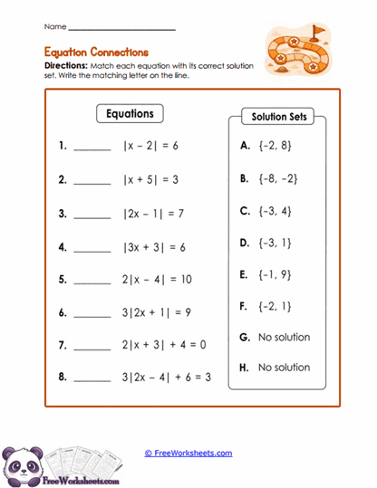 Equation Match Worksheet