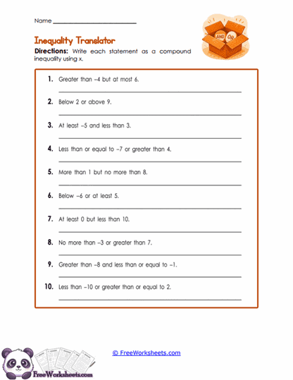 Inequality Words Worksheet