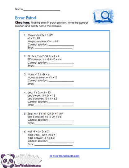 Error Review Worksheet