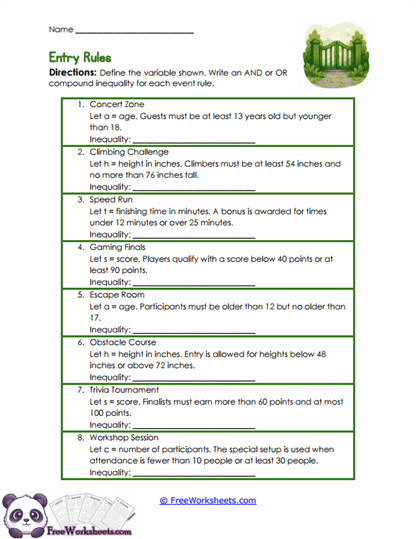 Entry Limits Worksheet