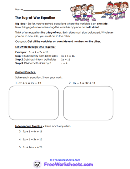 Equation Tug Worksheet