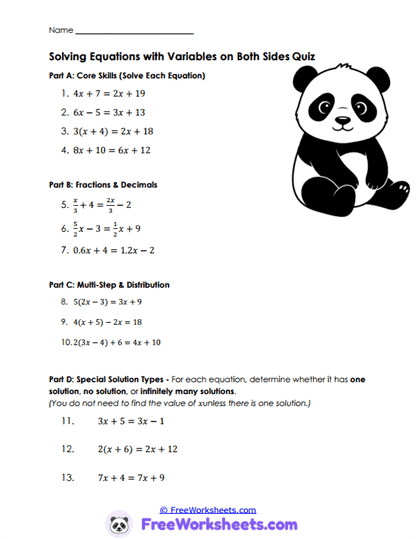 Algebra Challenge Worksheet