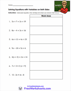 Solving Equations with Variables on Both Sides Worksheets ...