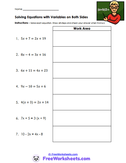 Equation Balance Worksheet