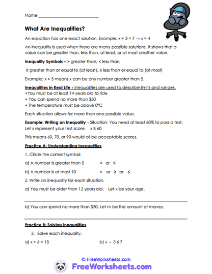 Inequality Basics Worksheet