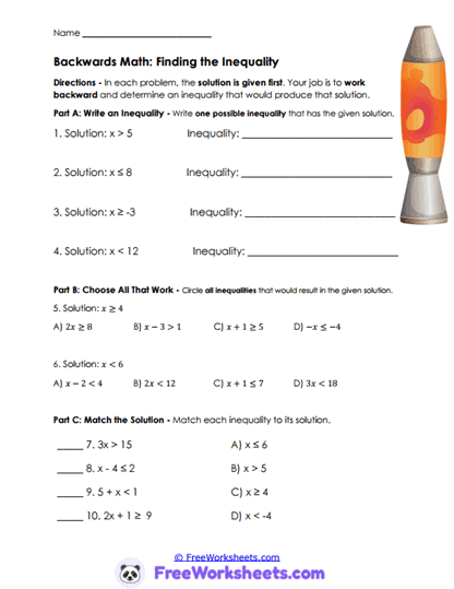Reverse Thinking Worksheet