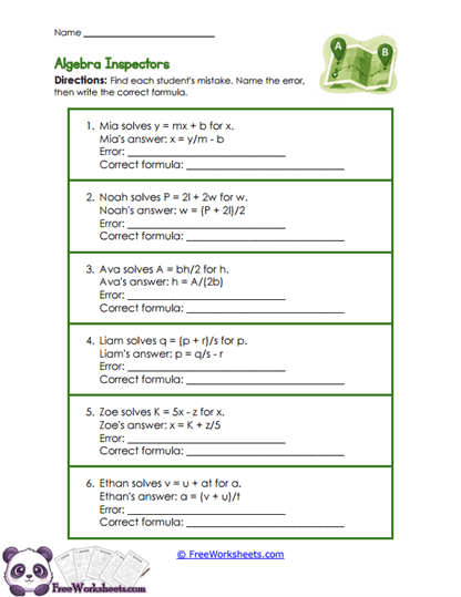 Formula Inspectors Worksheet