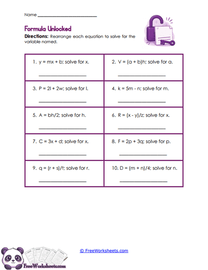 Formula Focus Worksheet