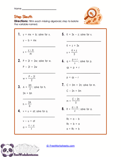 Missing Steps Worksheet