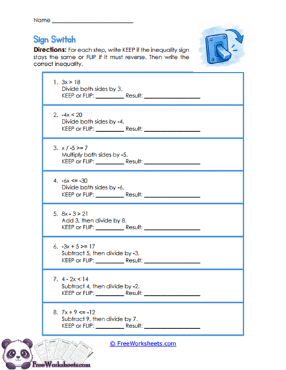 Sign Rules Worksheet