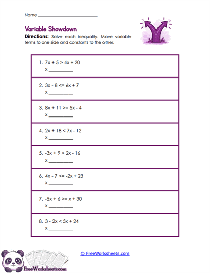 Variable Battle Worksheet