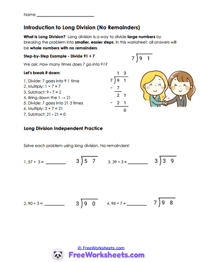 Division Steps Worksheet