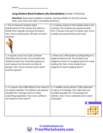 Division Stories Worksheet